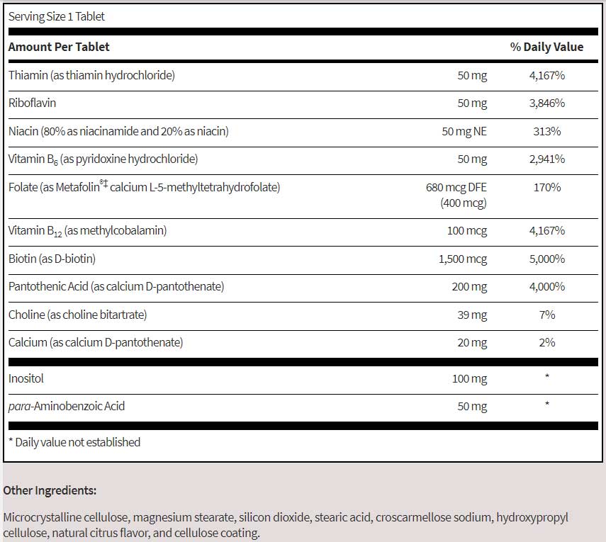 SFI HEALTH (Klaire Labs) Thera-B Ingredients