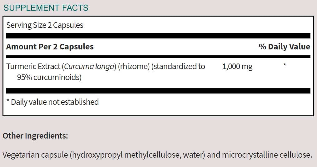 SFI HEALTH (Klaire Labs) Turmeric Extract Ingredients