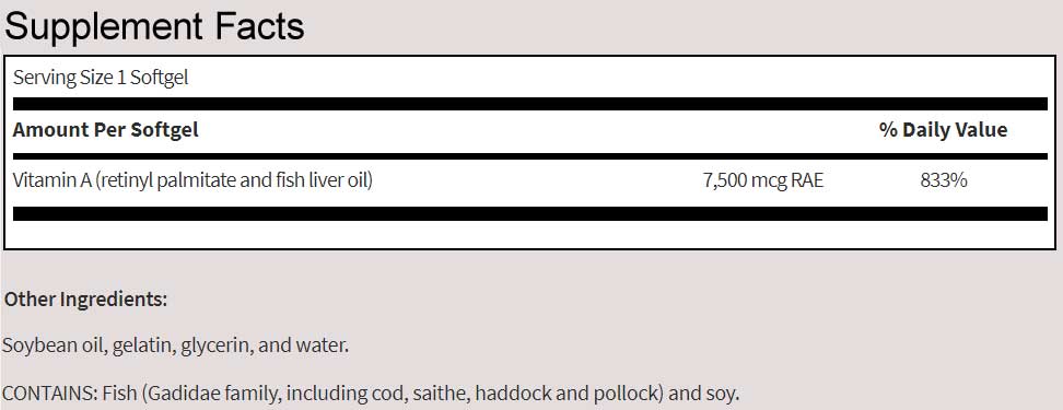 SFI HEALTH (Klaire Labs) Vitamin A Ingredients