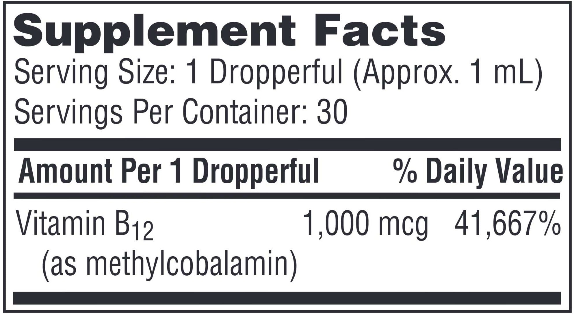 SFI HEALTH (Klaire Labs) Vitamin B12 Liquid Methylcobalamin 1000 mcg Ingredients