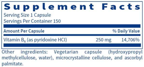 SFI HEALTH (Klaire Labs) Vitamin B6 Ingredients