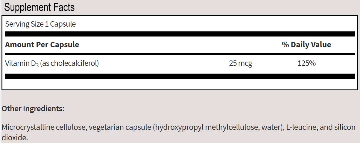 SFI HEALTH (Klaire Labs) Vitamin D3 (1000 IU) Ingredients