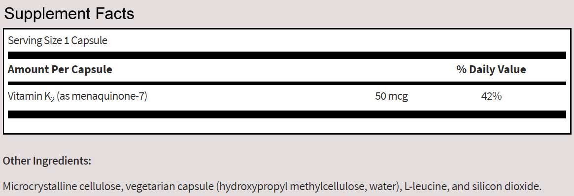 SFI HEALTH (Klaire Labs) Vitamin K2 Ingredients