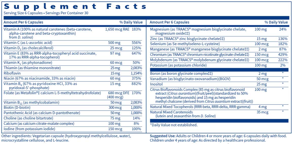 SFI HEALTH (Klaire Labs) Vitaspectrum® Capsules Ingredients