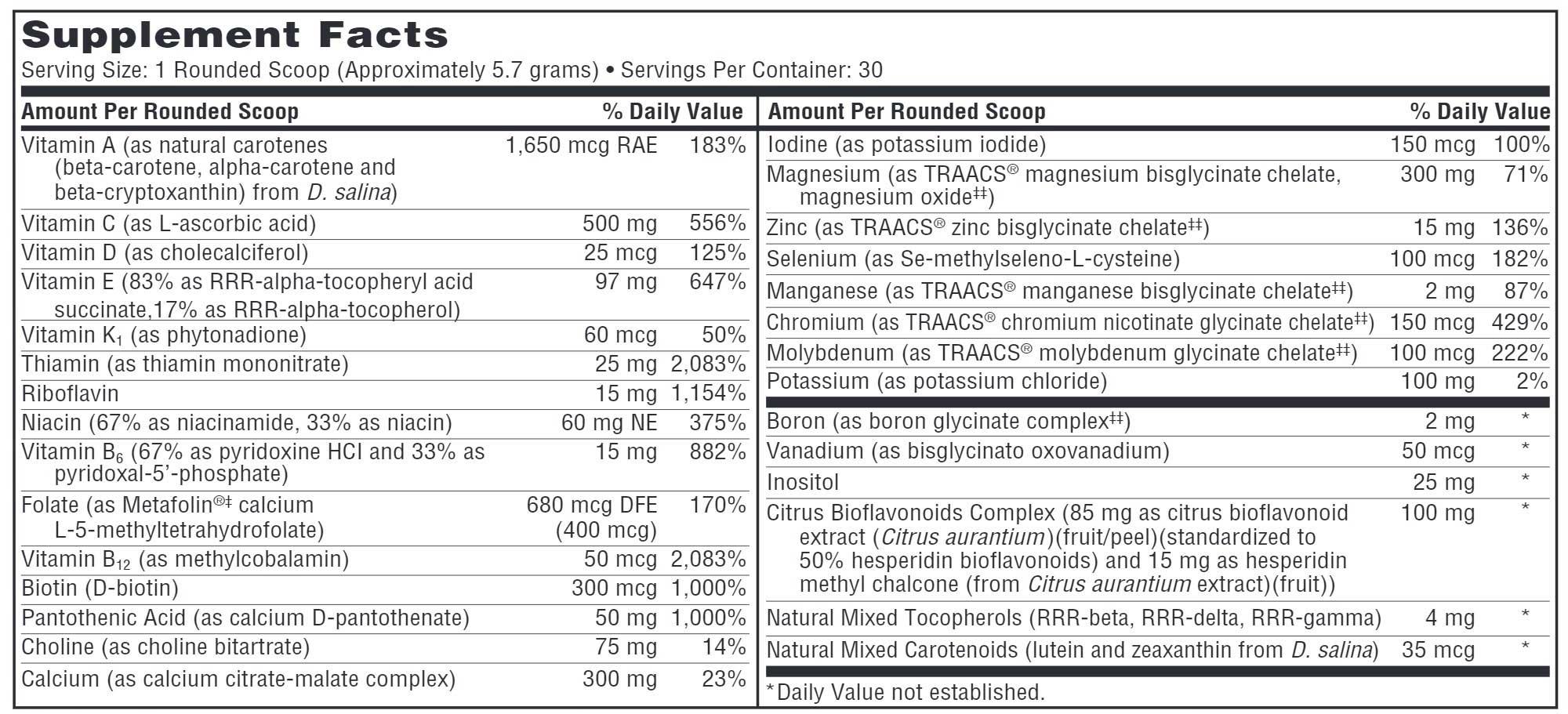 SFI HEALTH (Klaire Labs) Vitaspectrum Powder Ingredients