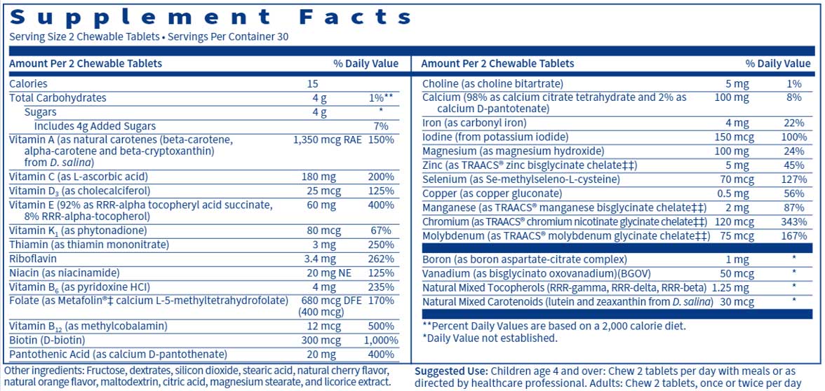 SFI HEALTH (Klaire Labs) Vitatab® Chewable Ingredients