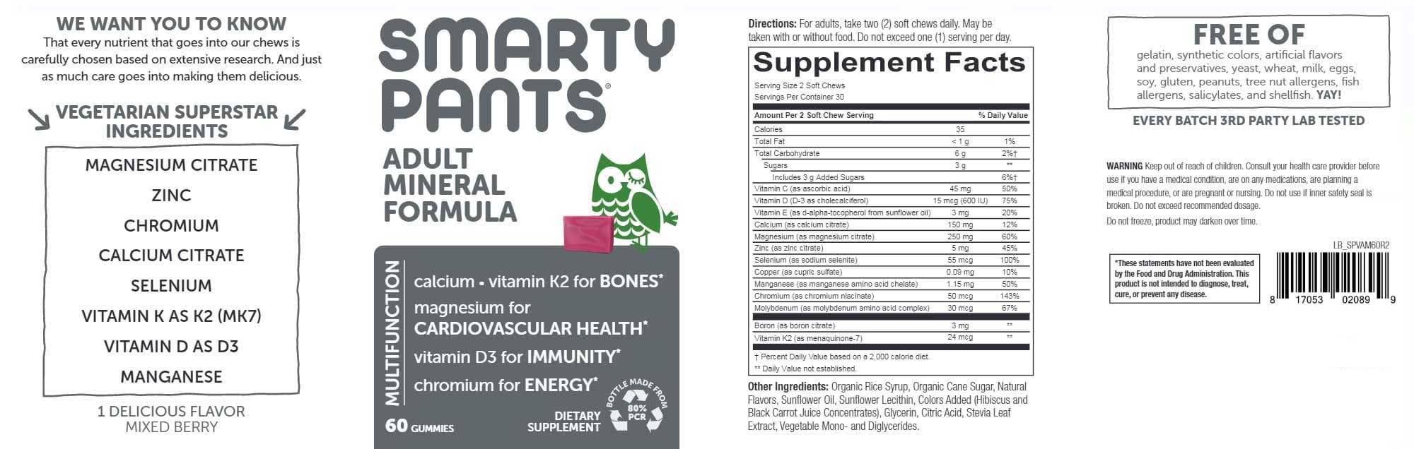 SmartyPants Adult Mineral Formula Label