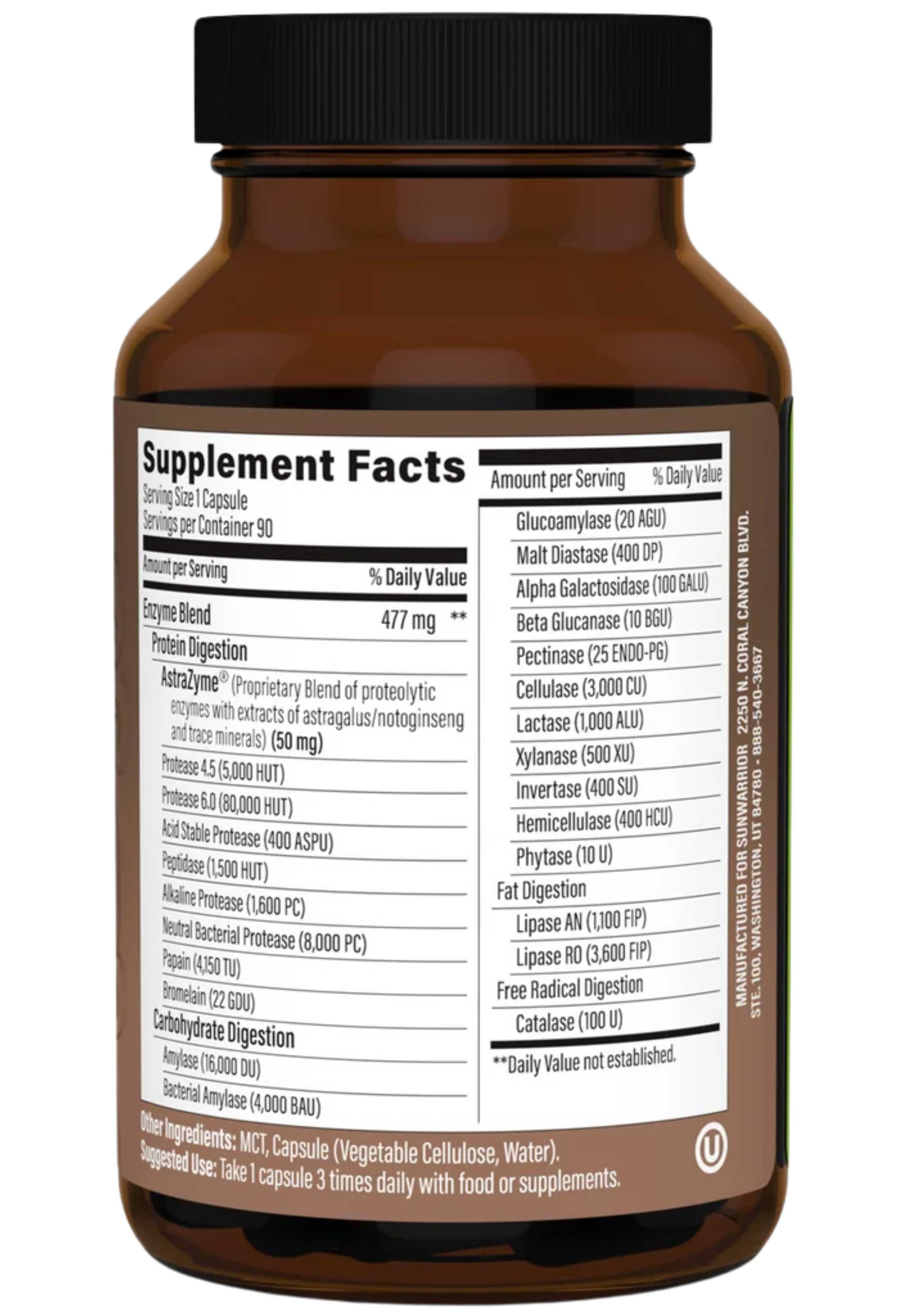 Sunwarrior Digestive Enzymes Enzorb Ingredients