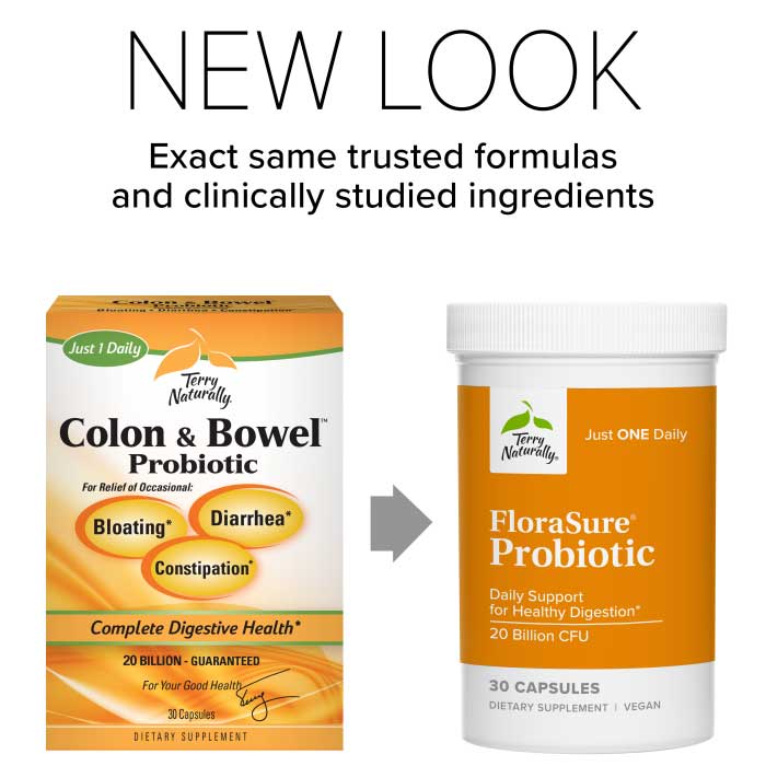 Terry Naturally FloraSure Probiotic (Formerly Colon & Bowel Probiotic) New Look