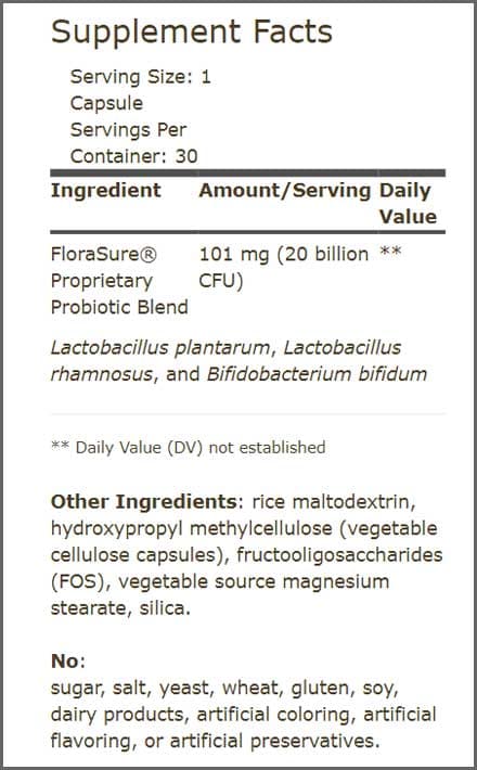 Terry Naturally FloraSure Probiotic (Formerly Colon & Bowel Probiotic) Ingredients