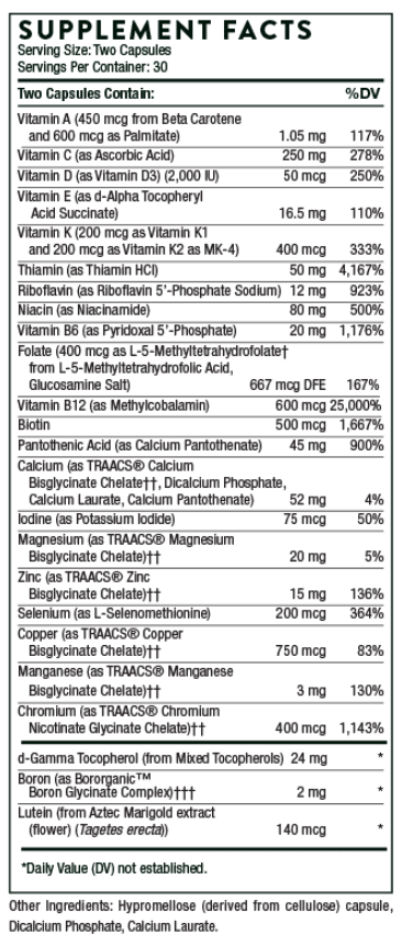 Thorne Research Basic Nutrients 2/Day Ingredients