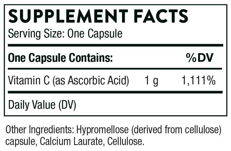 Thorne Research Vitamin C 1,000 mg (Formerly Ascorbic Acid) Ingredients