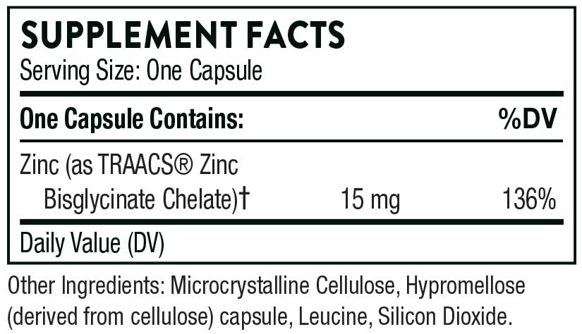 Thorne Research Zinc Bisglycinate - 15 mg Ingredients