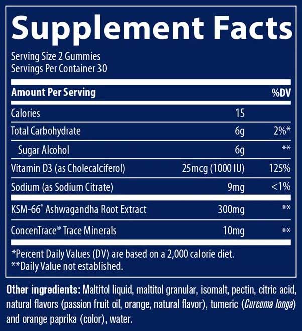 Trace Minerals Research Ashwagandha Gummies Passion Fruit Orange Ingredients