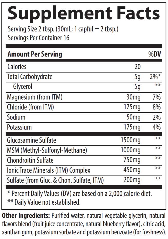 Trace Minerals Research Liquid Glucosamine/Chondroitin/MSM Ingredients