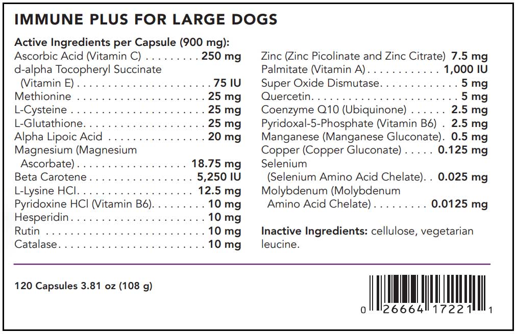 VetriScience Laboratories Immune Plus Immunity Support for Medium & Large Dogs (Formerly Cell Advance 880) Ingredients