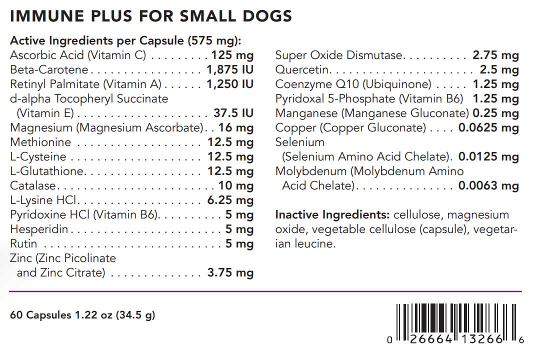 VetriScience Laboratories Immune Plus Immunity Support for Small Dogs (Formerly Cell Advance 440) Ingredients