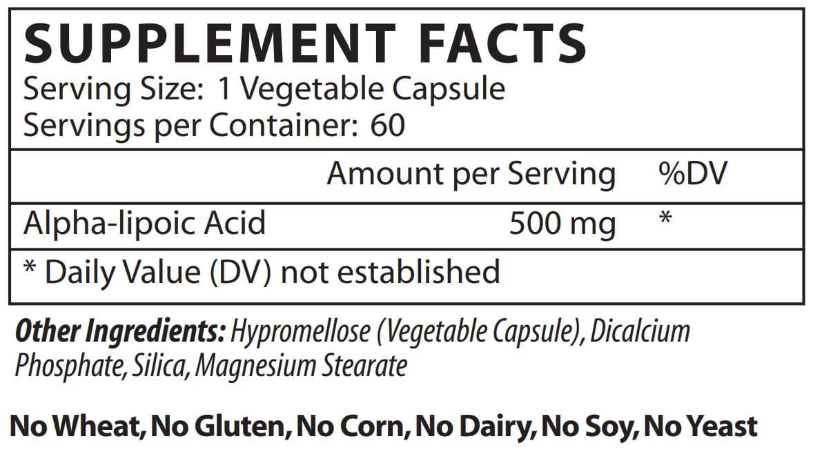 Vinco Alpha Lipoic Acid Ingredients 