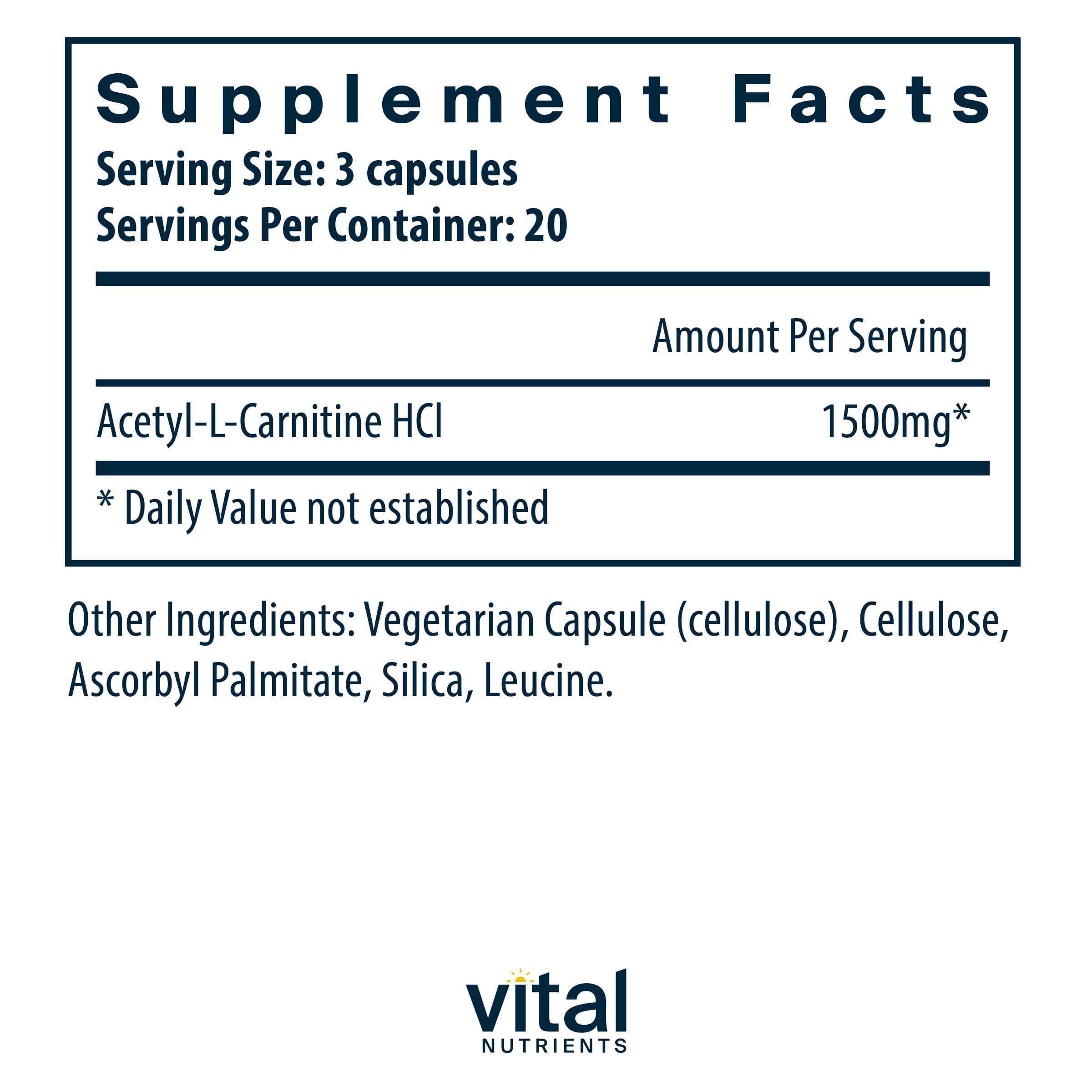 Vital Nutrients Acetyl L-Carnitine 500mg Capsules Ingredients