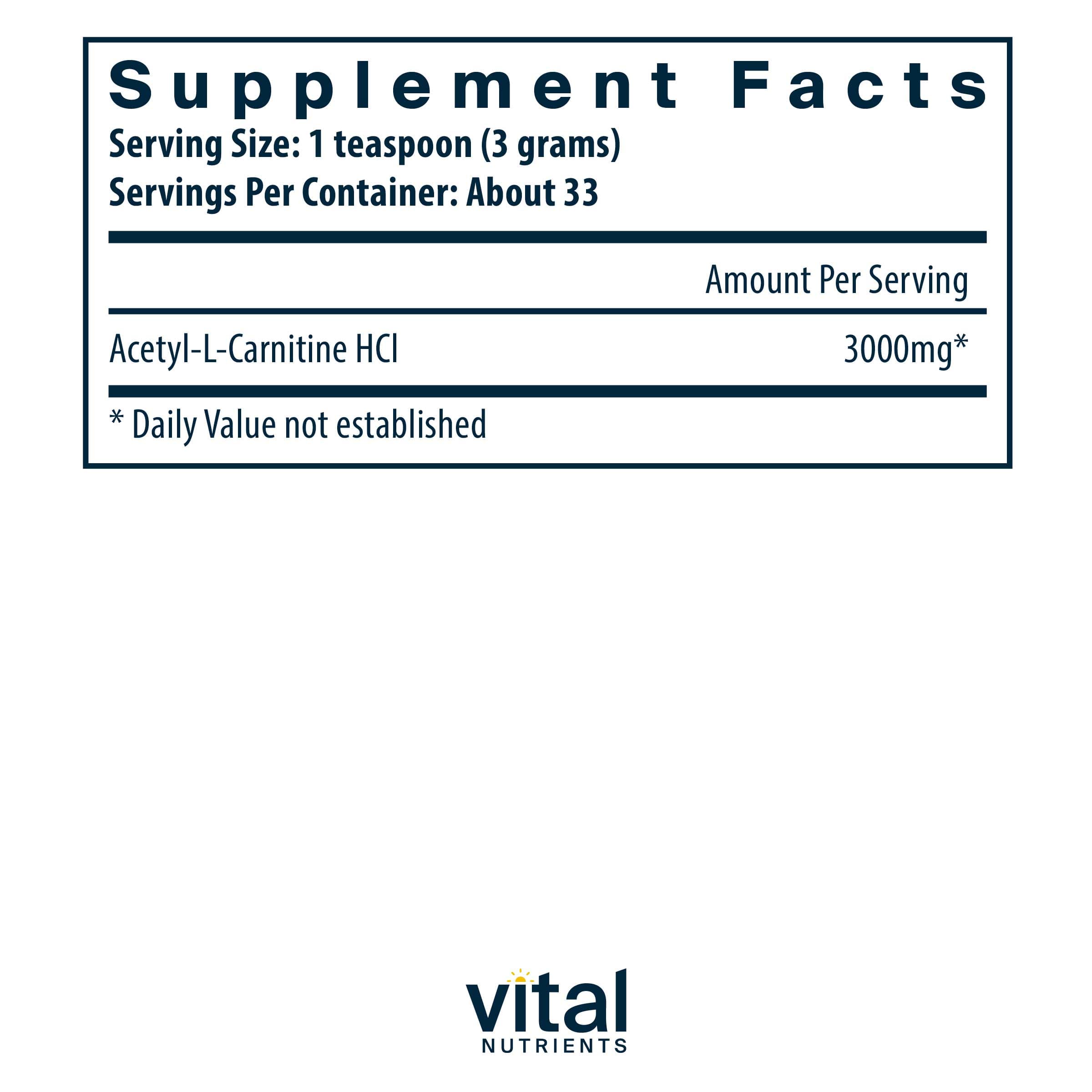 Vital Nutrients Acetyl L-Carnitine Powder Ingredients