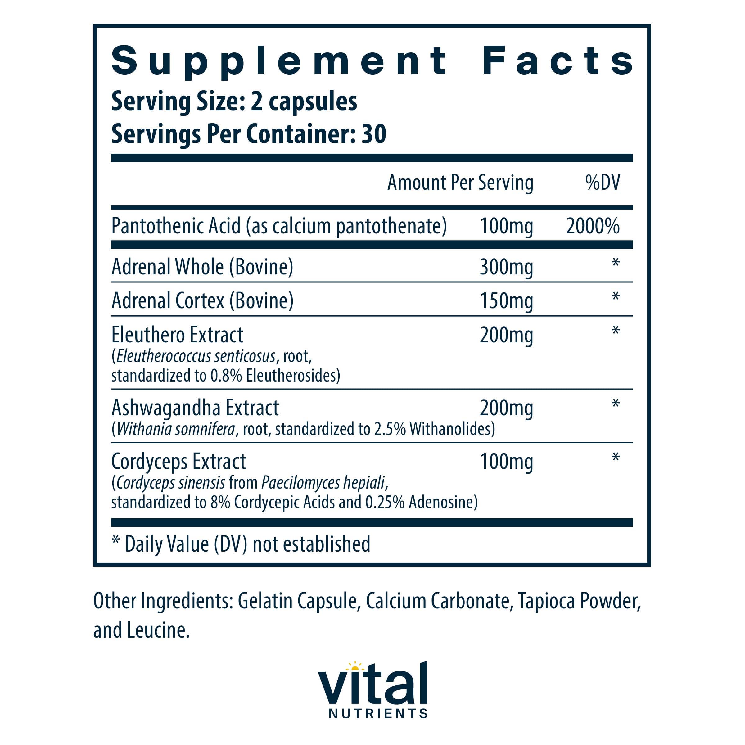 Vital Nutrients Adrenal Support Ingredients