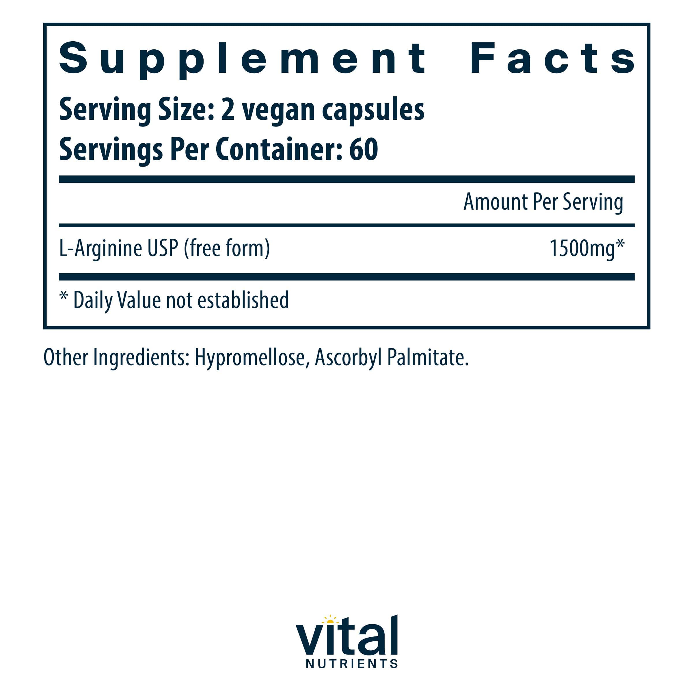 Vital Nutrients Arginine 1500 mg Ingredients