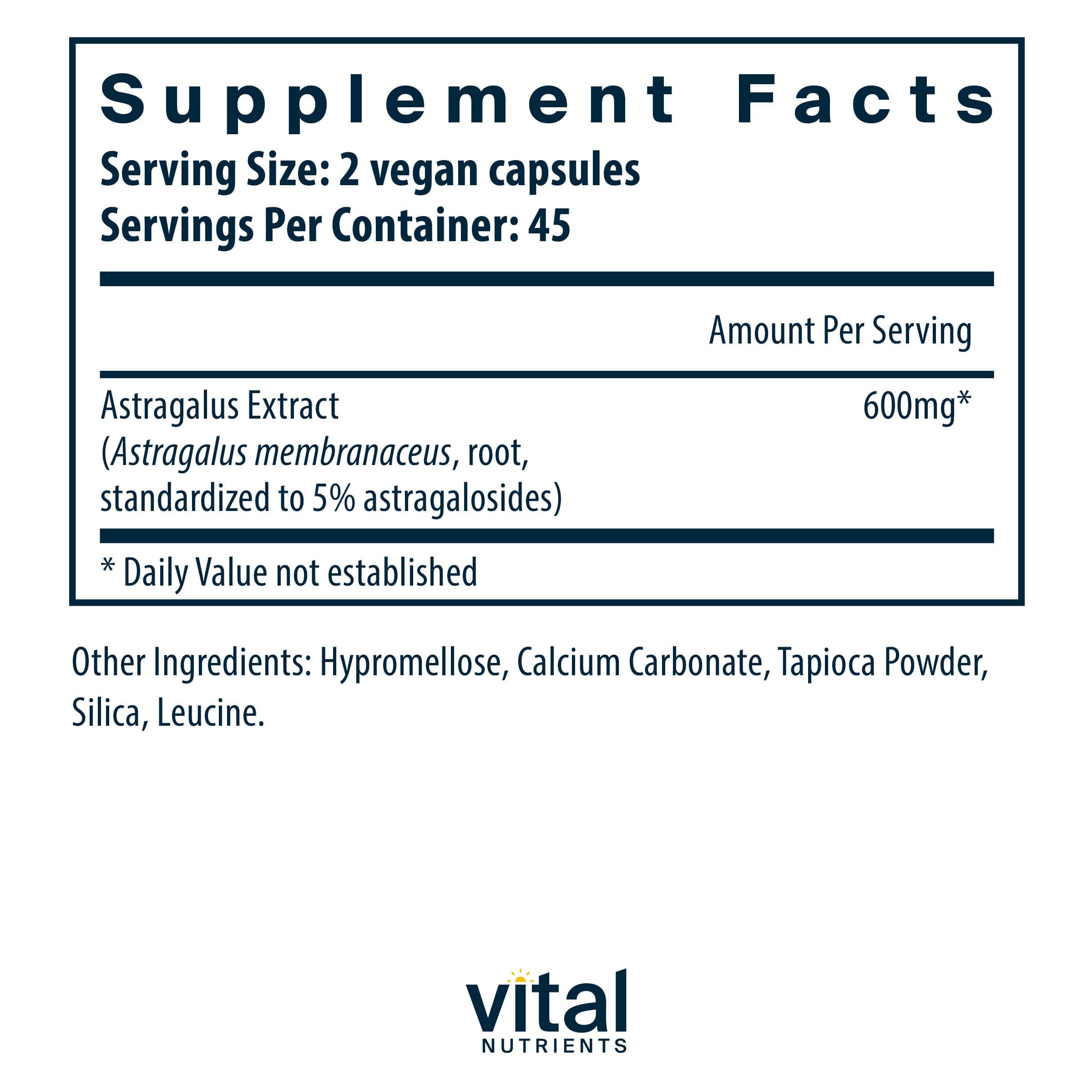 Vital Nutrients Astragalus Root Extract 300mg Ingredients