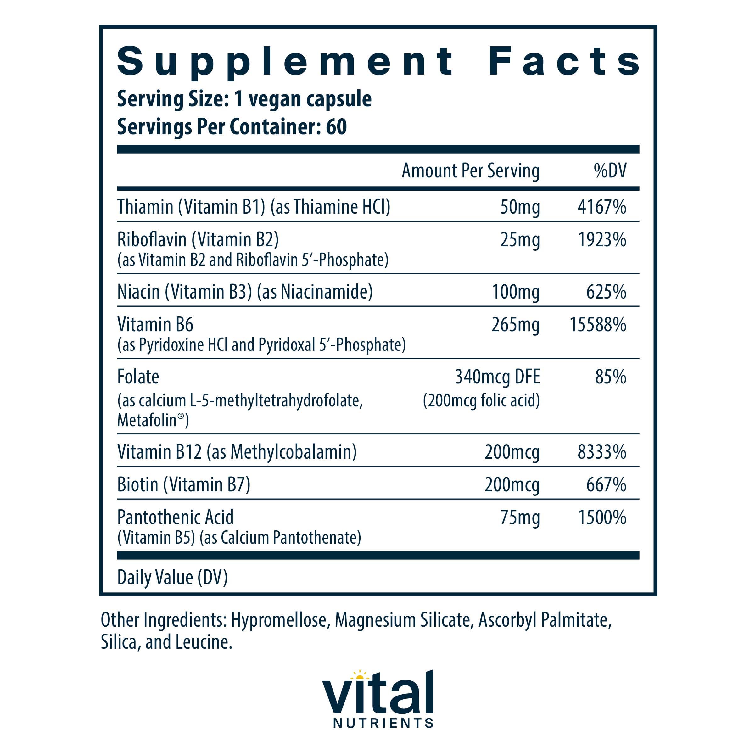 Vital Nutrients B6 + B Complex Ingredients