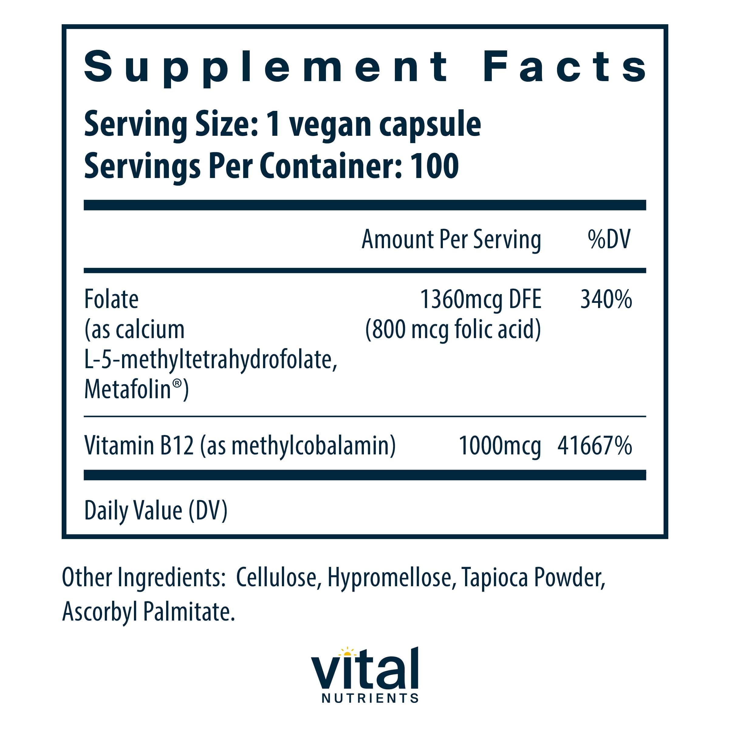 Vital Nutrients B-12/Methyl Folate Ingredients