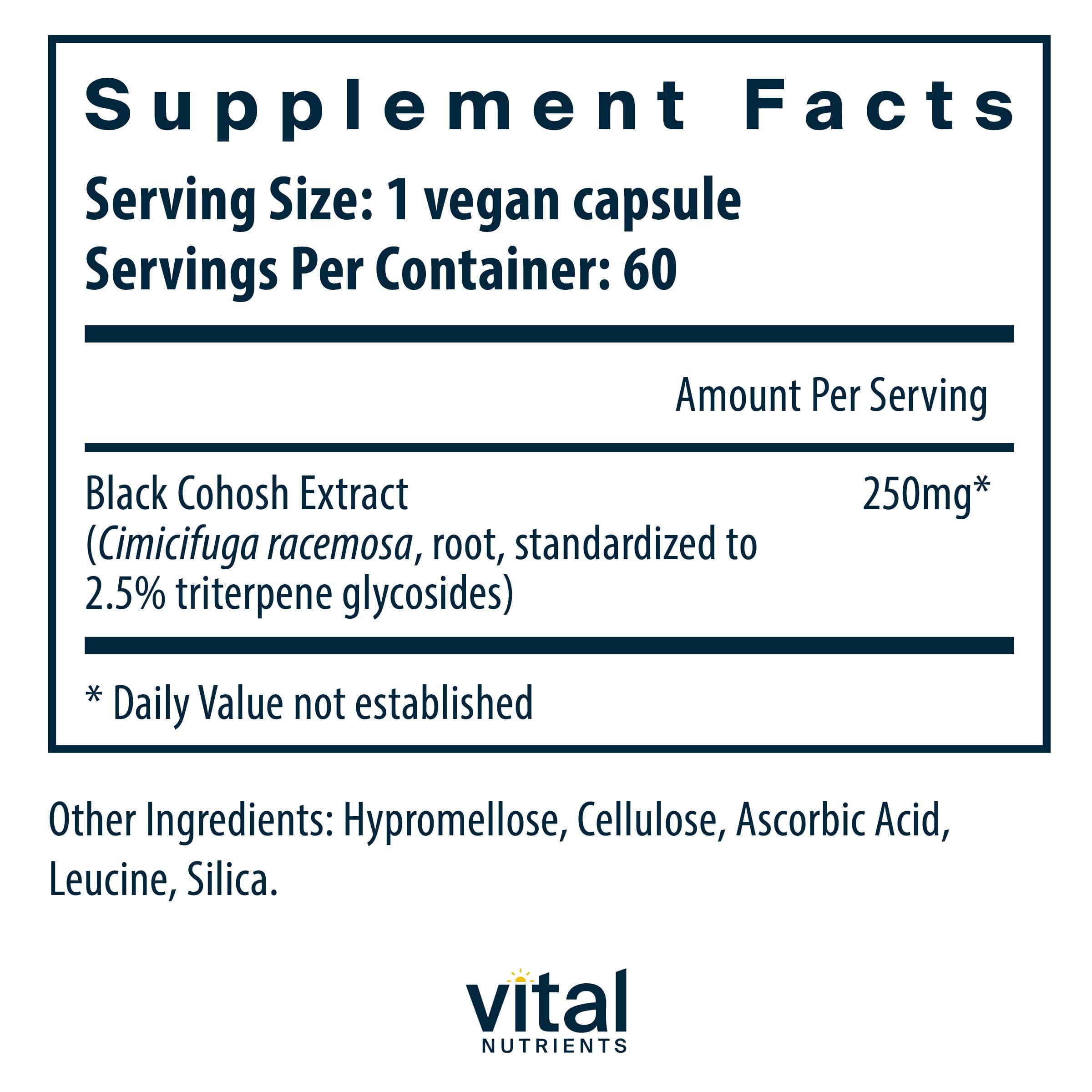 Vital Nutrients Black Cohosh Extract 250mg Ingredients