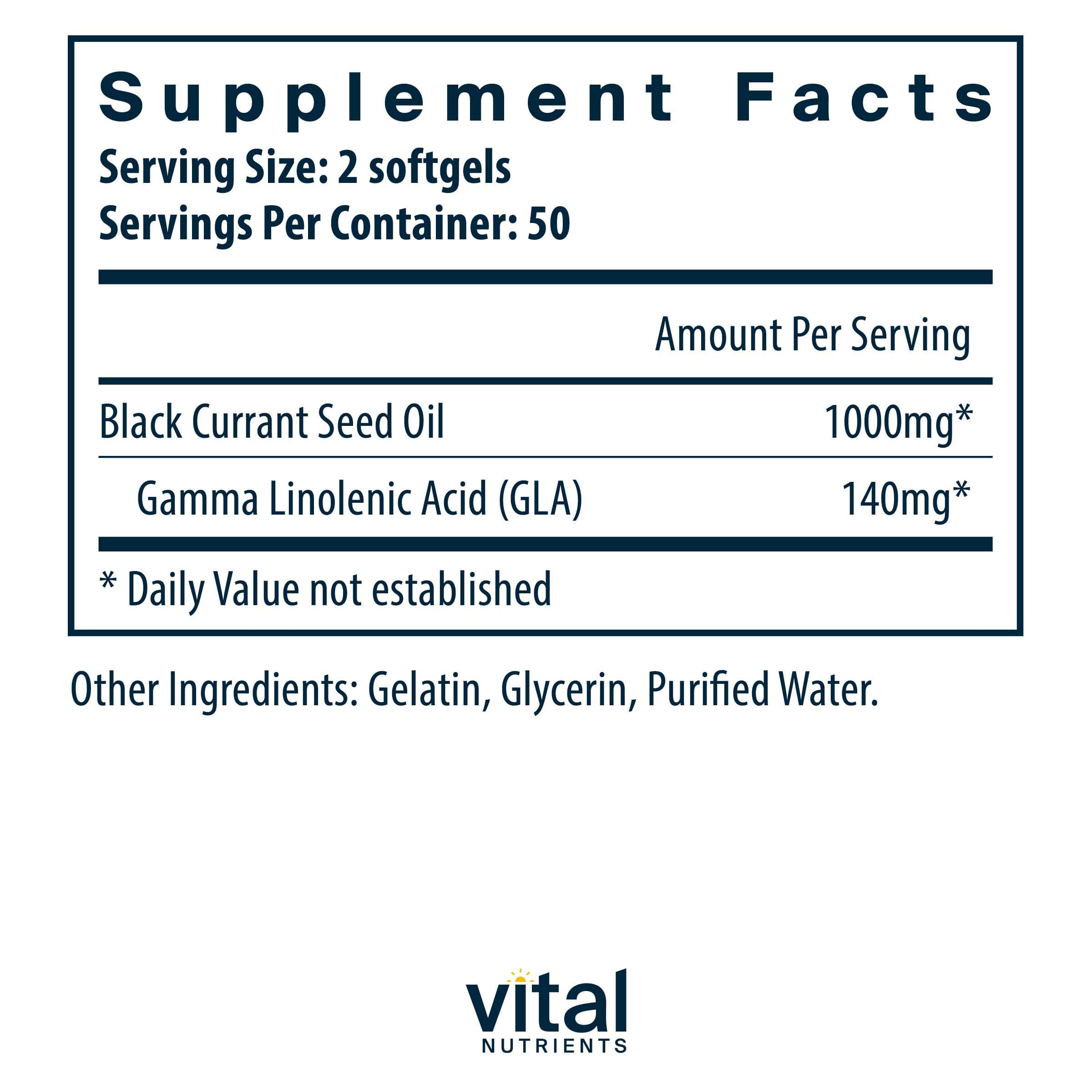 Vital Nutrients Black Currant Seed Oil Ingredients