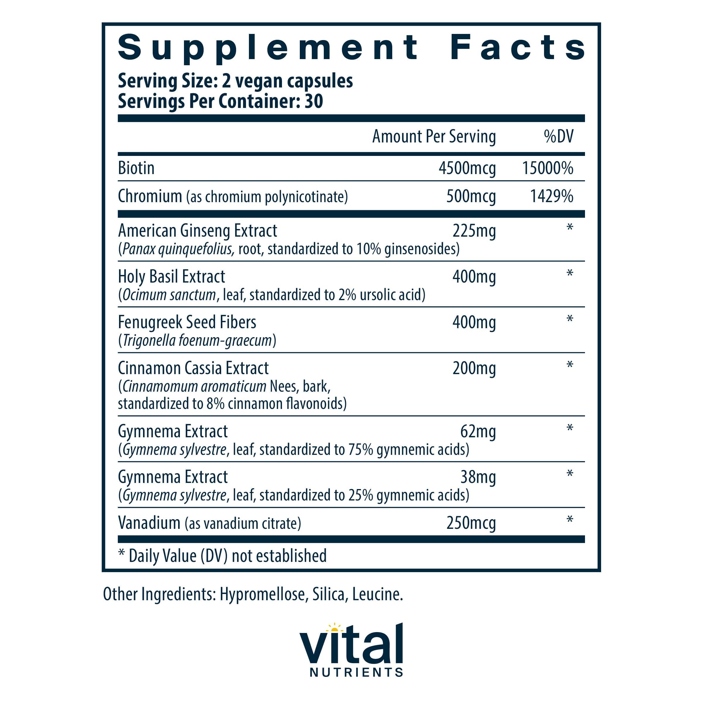 Vital Nutrients Blood Sugar Support Ingredients