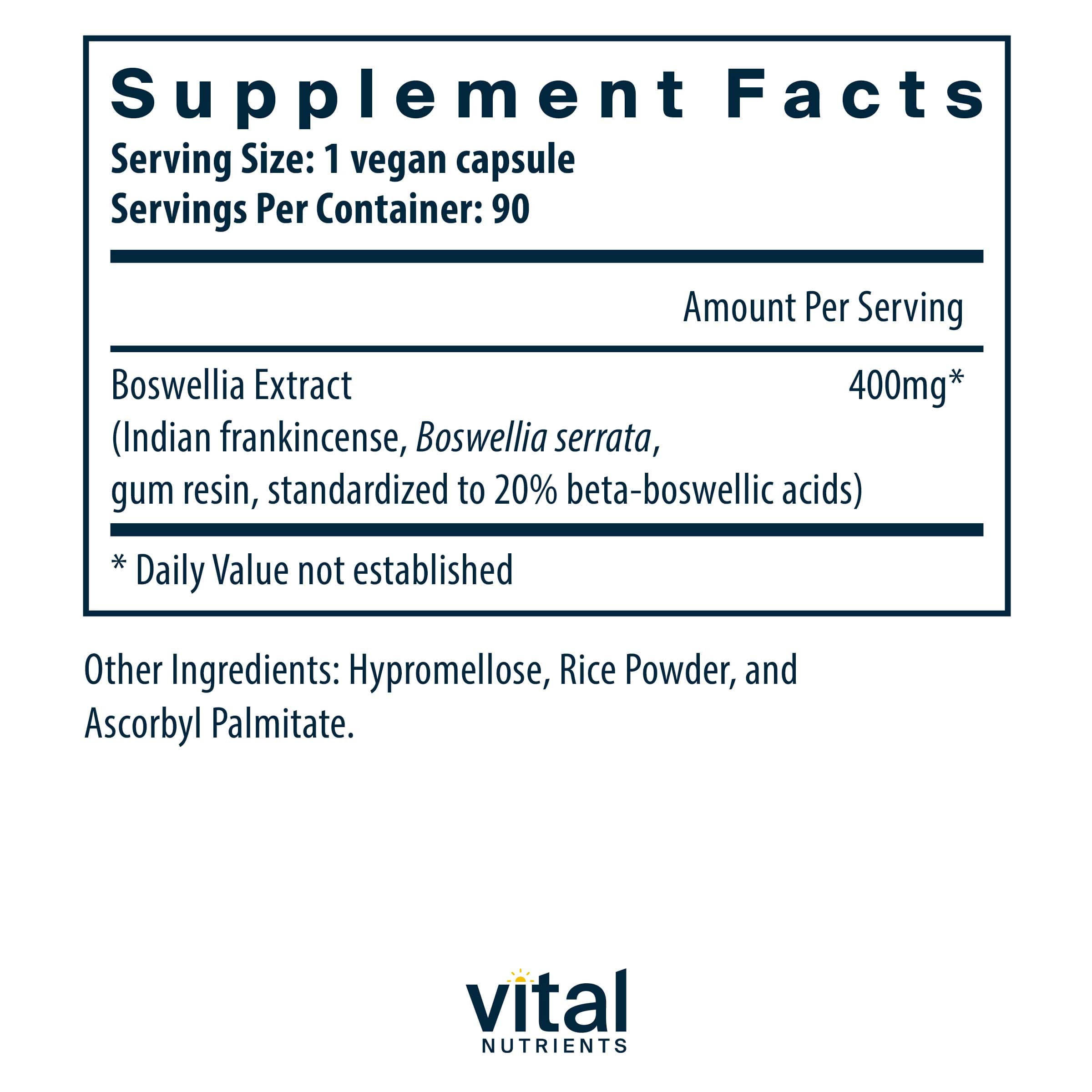 Vital Nutrients Boswellia Extract 400mg Ingredients