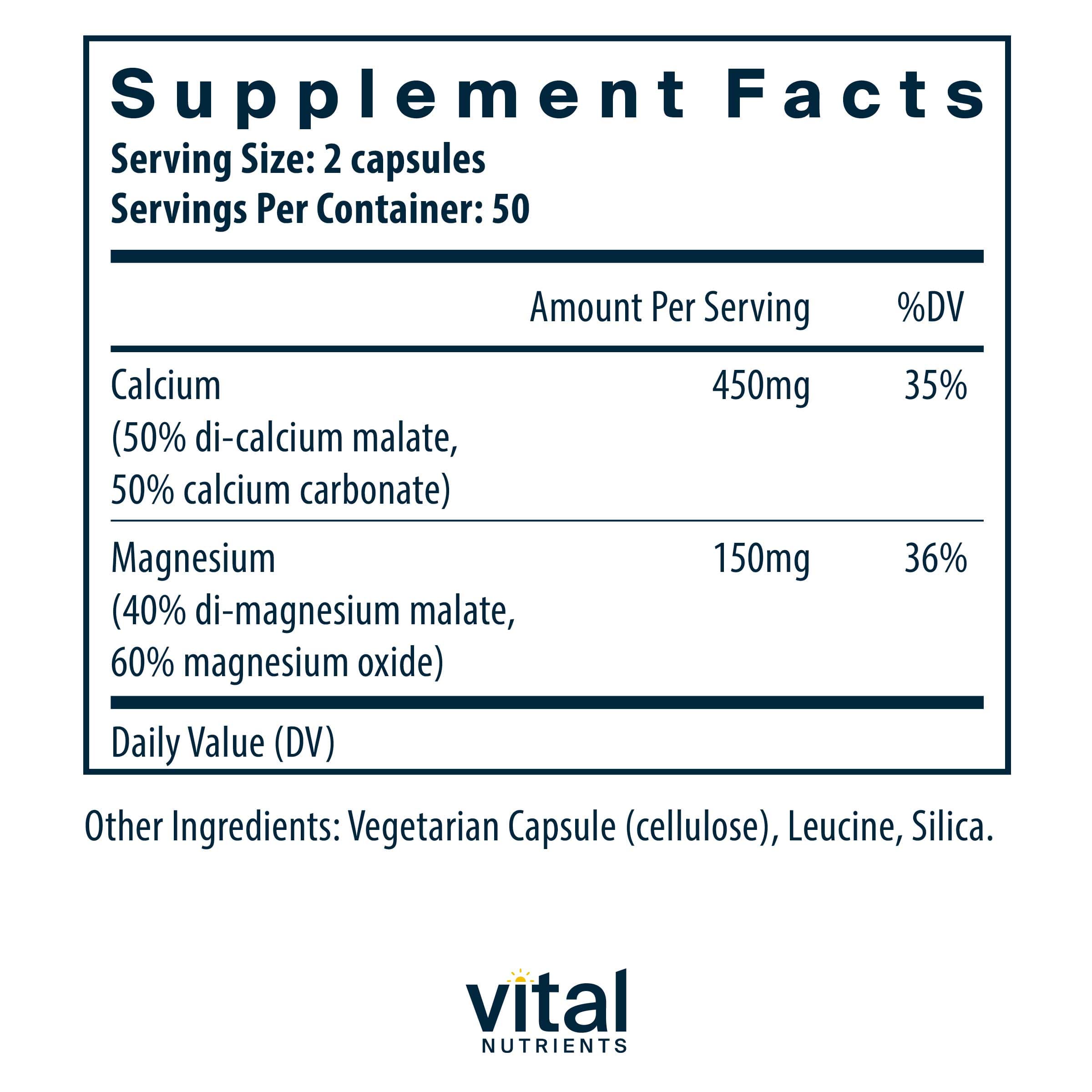 Vital Nutrients Calcium & Magnesium 225mg/75mg Ingredients