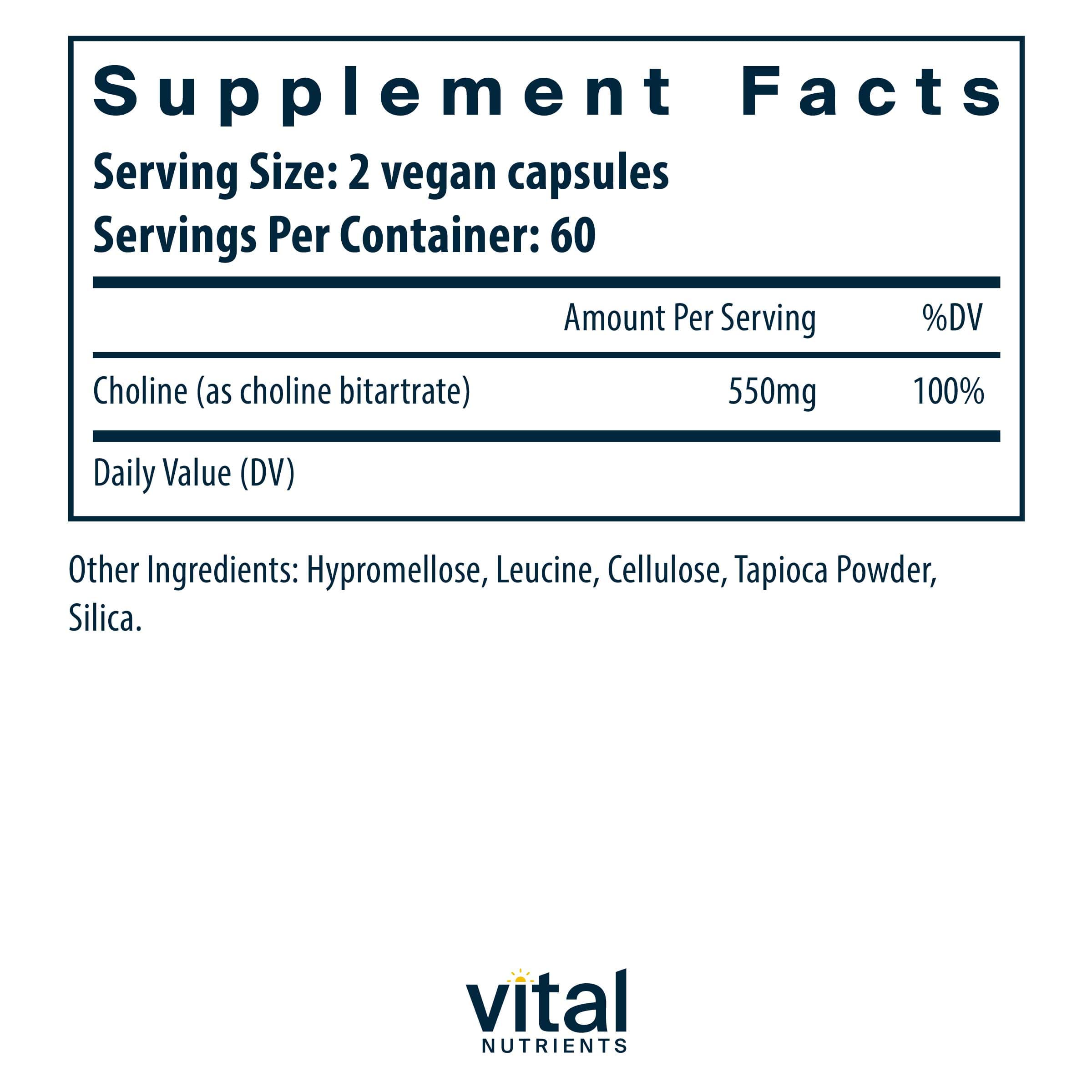 Vital Nutrients Choline 550mg Ingredients