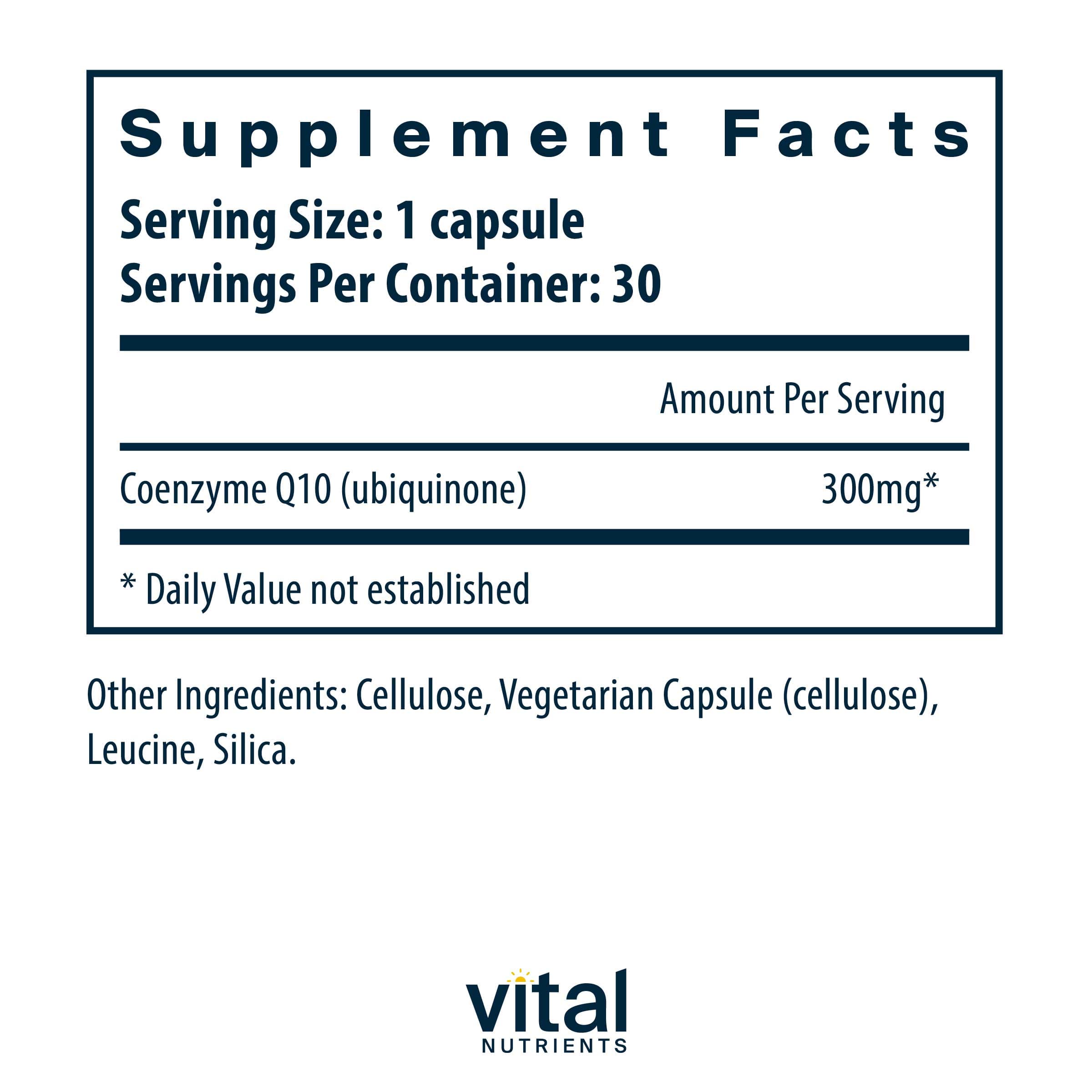 Vital Nutrients CoEnzyme Q10 300mg Ingredients