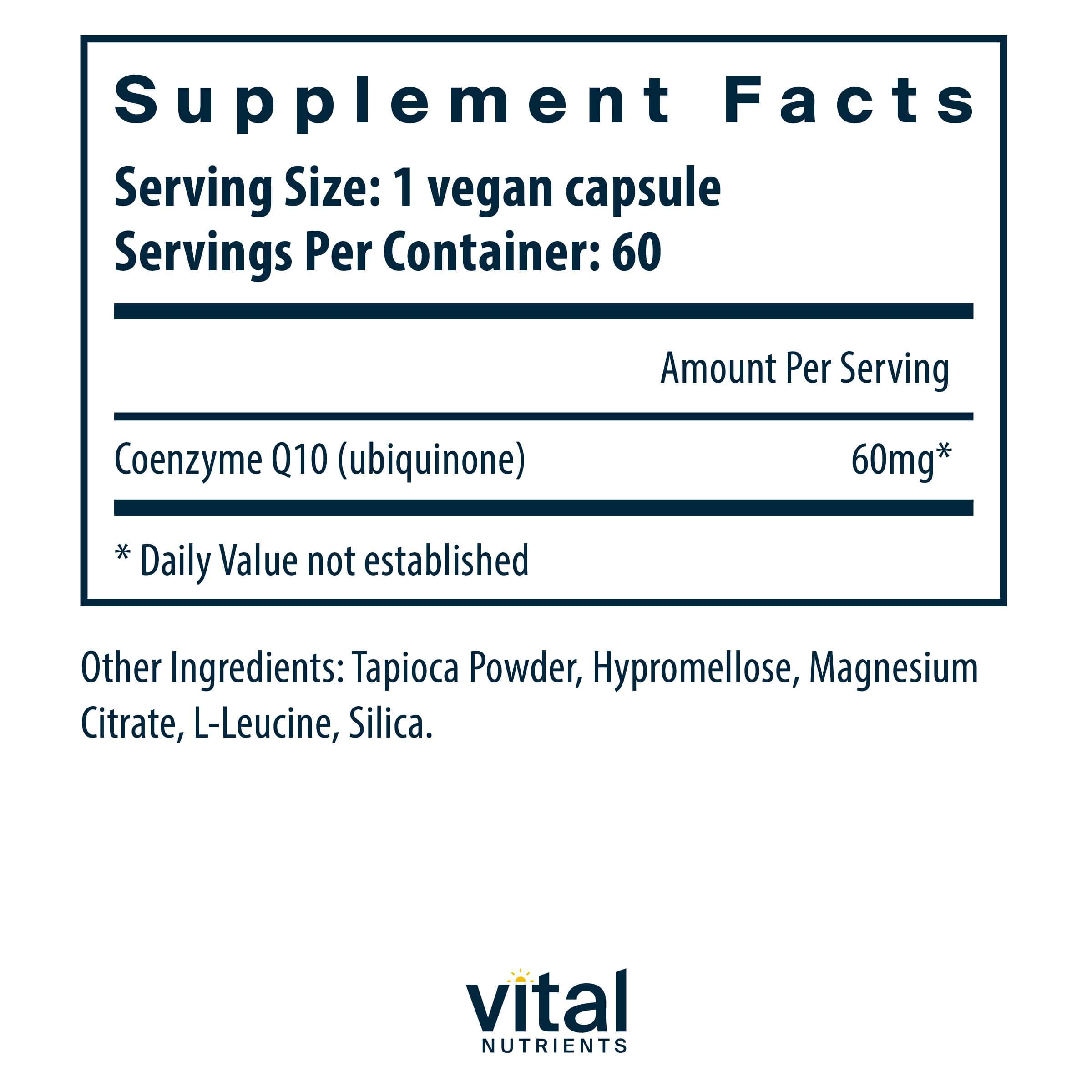 Vital Nutrients CoEnzyme Q10 60mg Ingredients