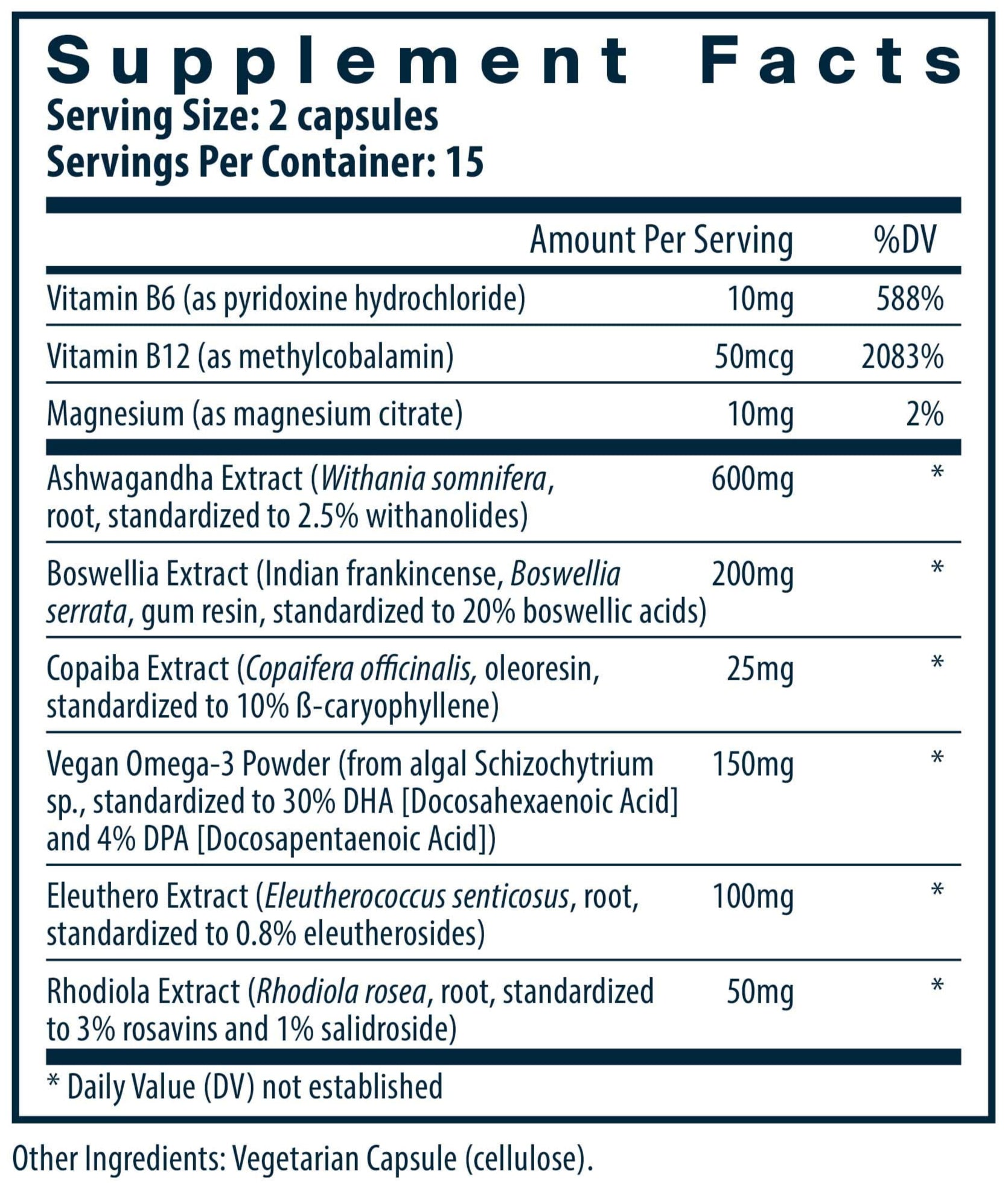 Vital Nutrients Cortisol Balance Ingredients 