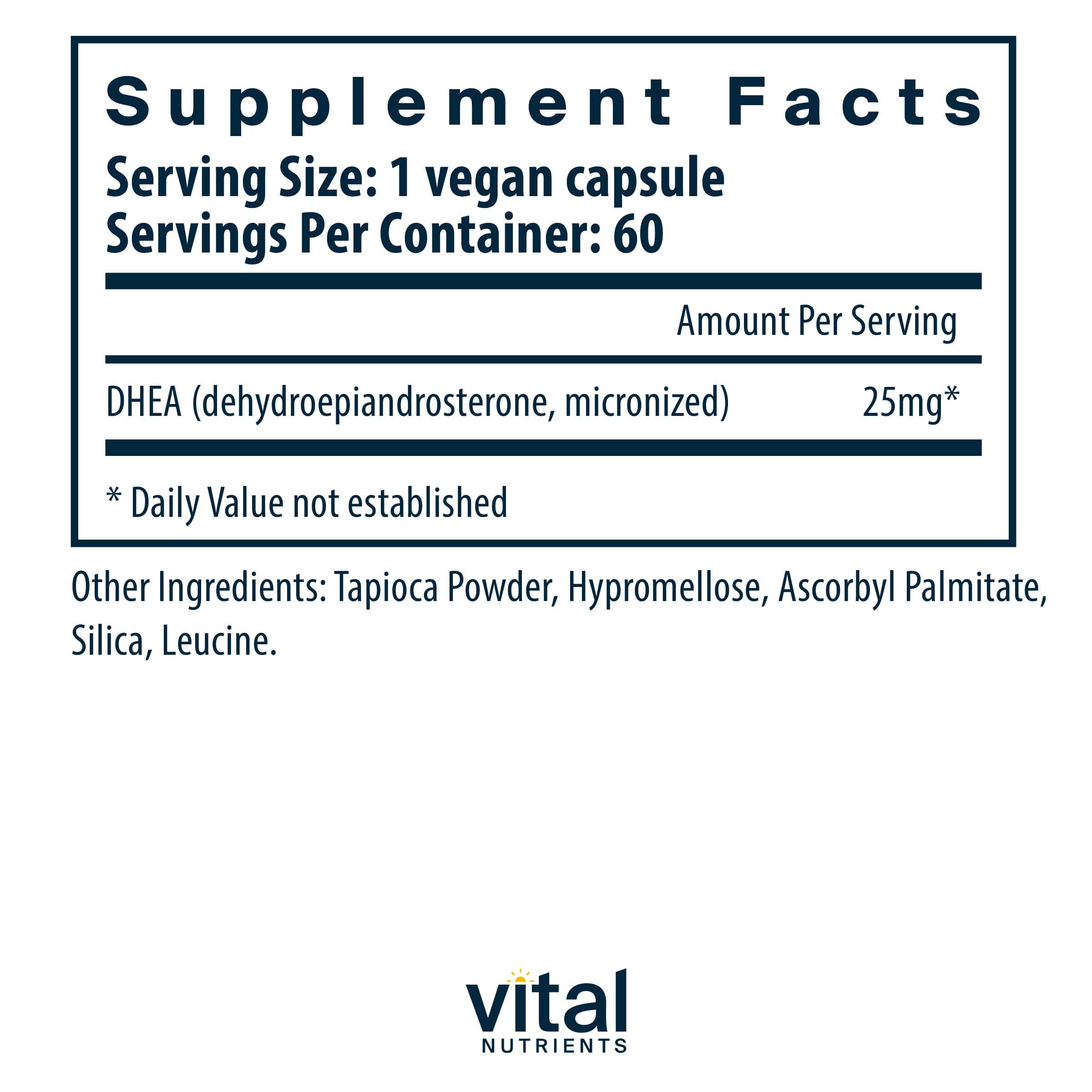 Vital Nutrients DHEA (micronized) 25mg Ingredients