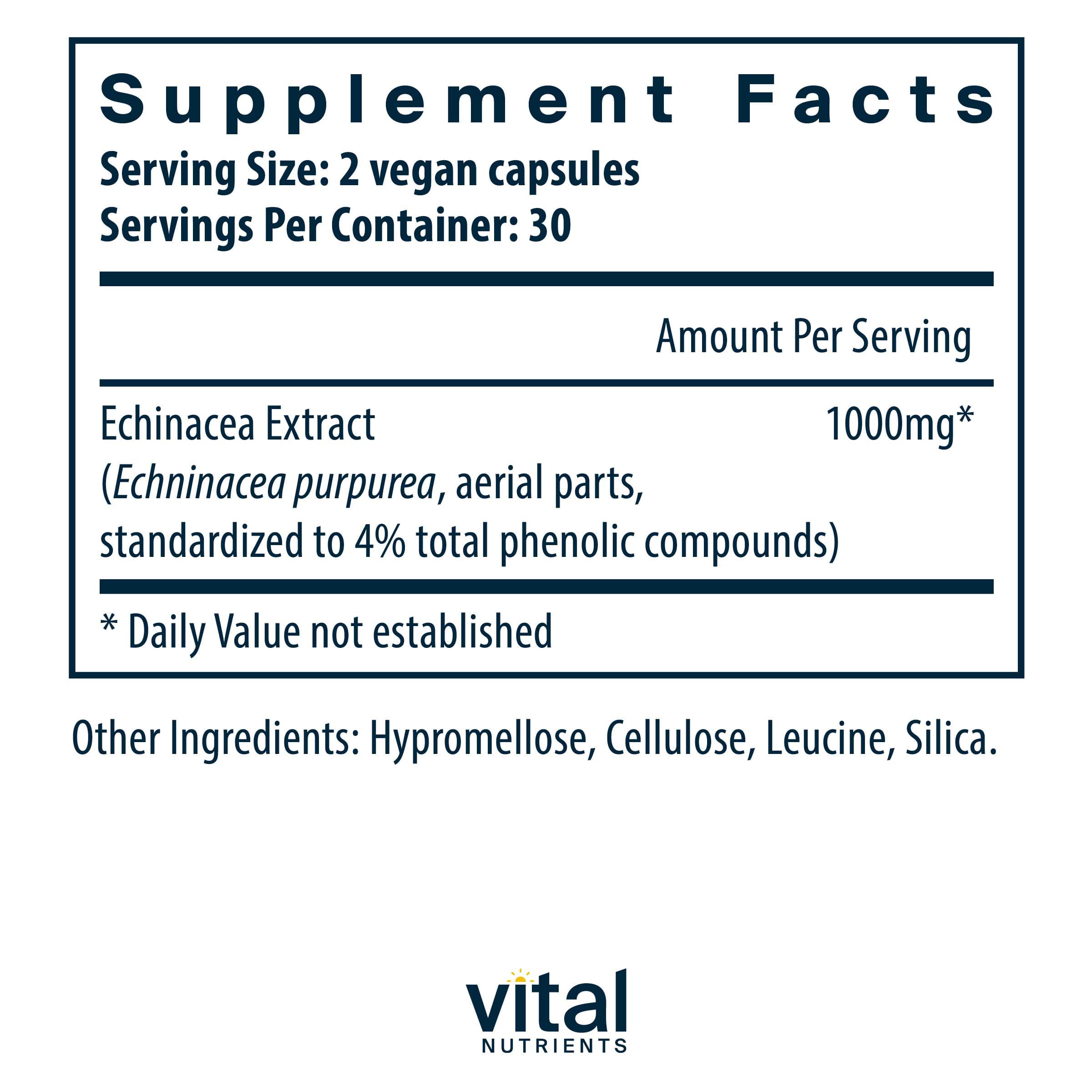 Vital Nutrients Echinacea Extract 1000mg (Formerly 500mg) Ingredients