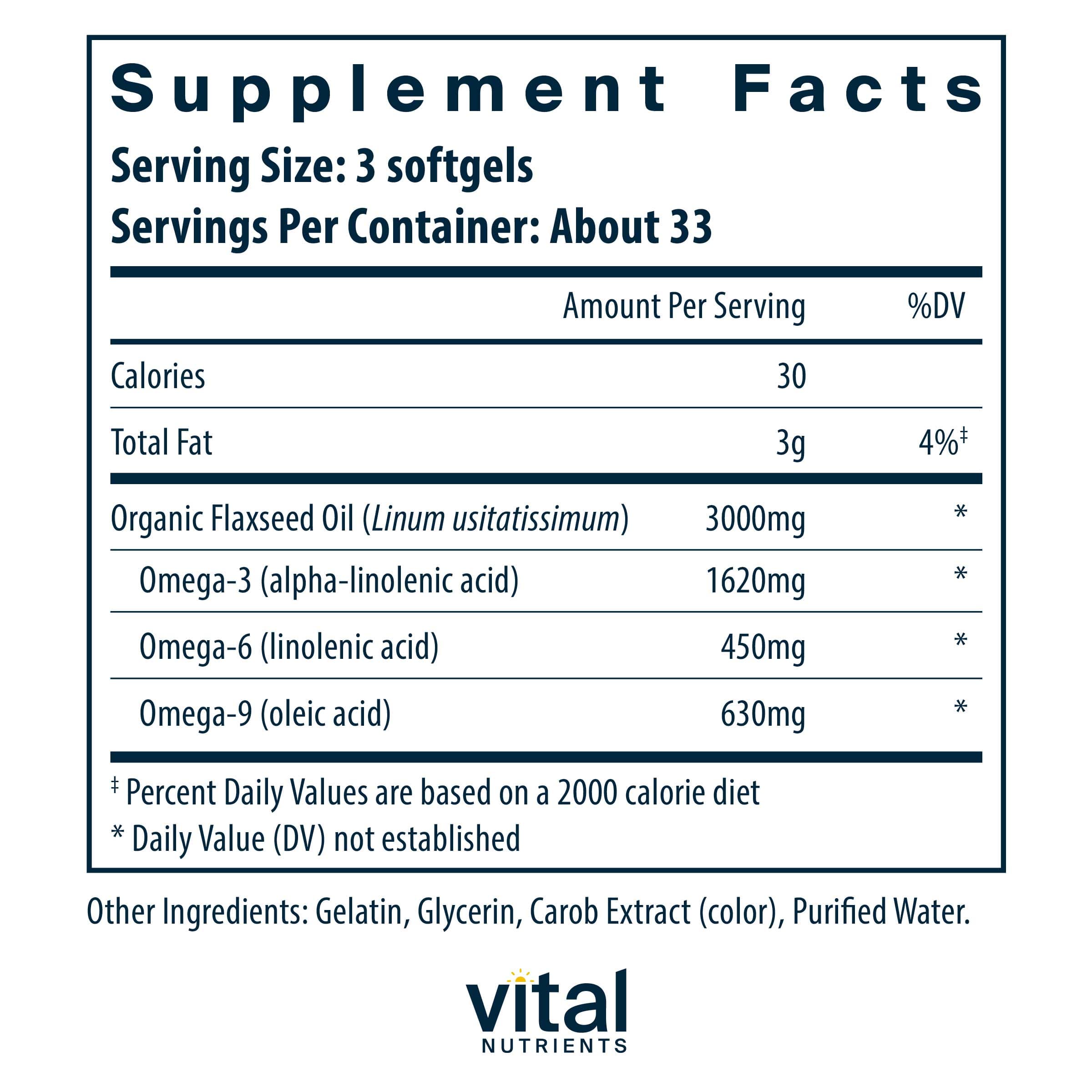 Vital Nutrients Flax Oil Ingredients