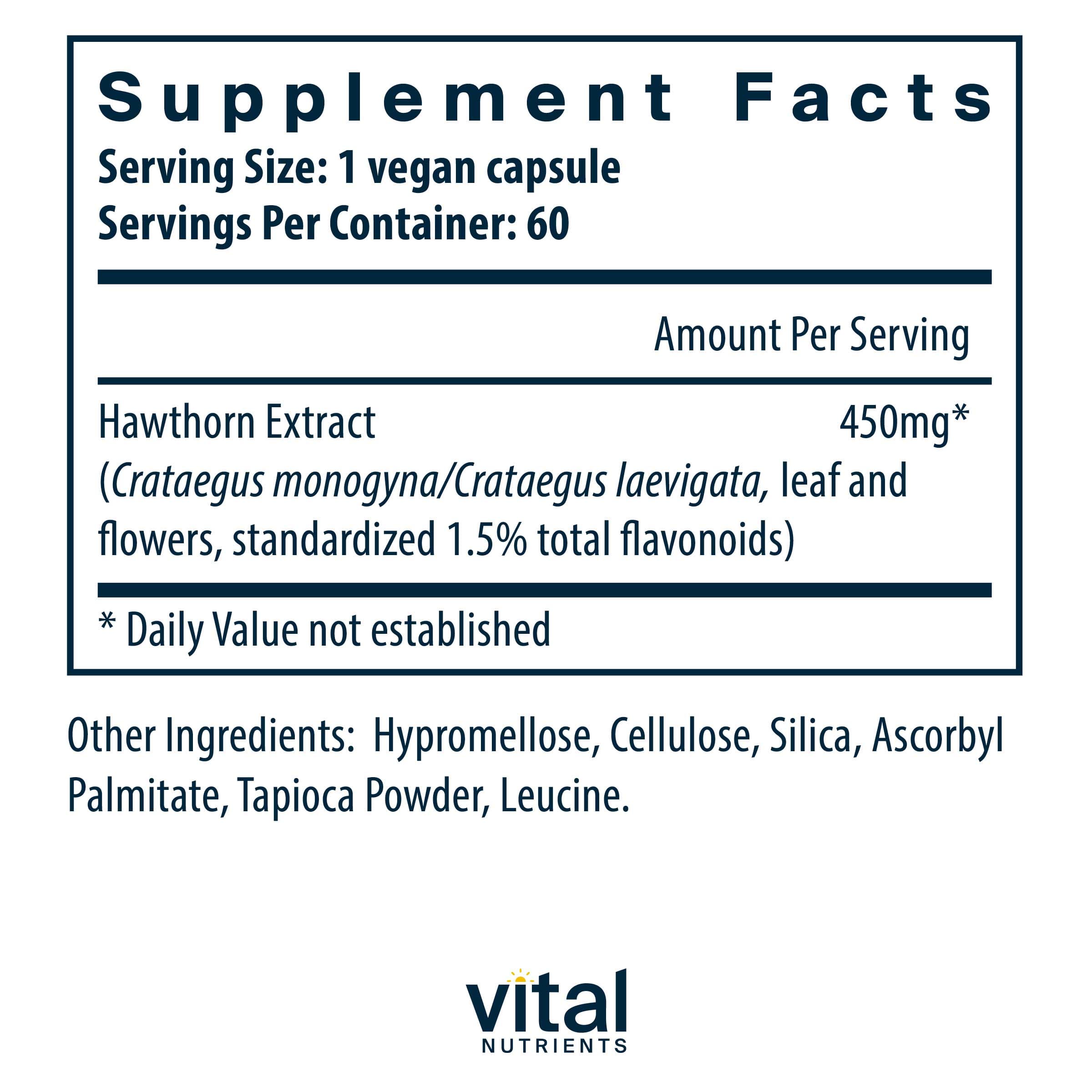 Vital Nutrients Hawthorn Extract 450mg Ingredients