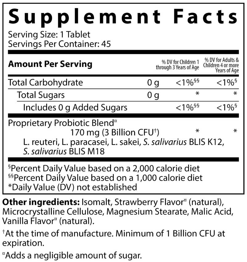 Vital Nutrients Hyperbiotics Pro-Kids ENT Probiotic Ingredients