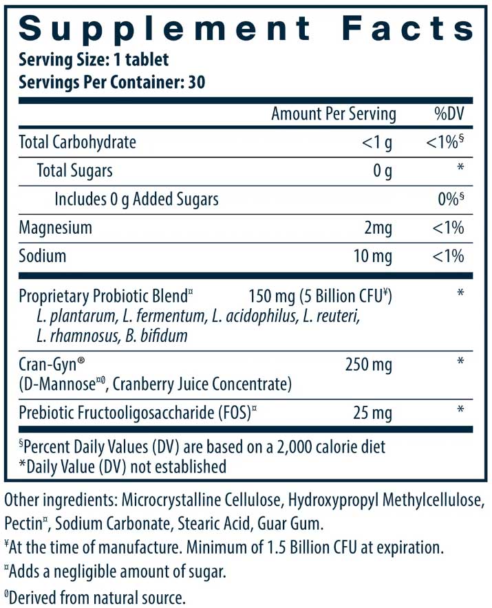 Vital Nutrients Hyperbiotics Pro-Women Probiotic Ingredients