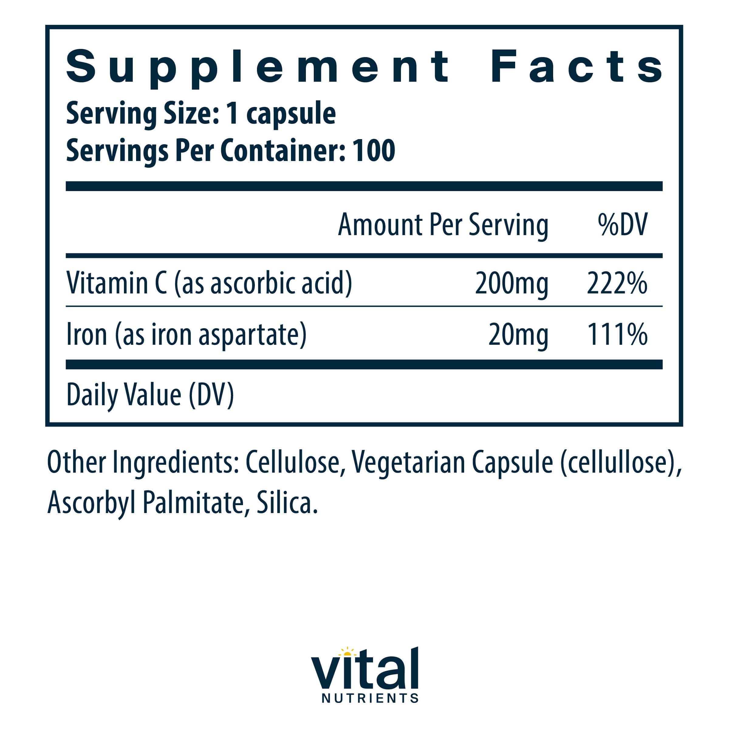 Vital Nutrients Iron Plus C Ingredients