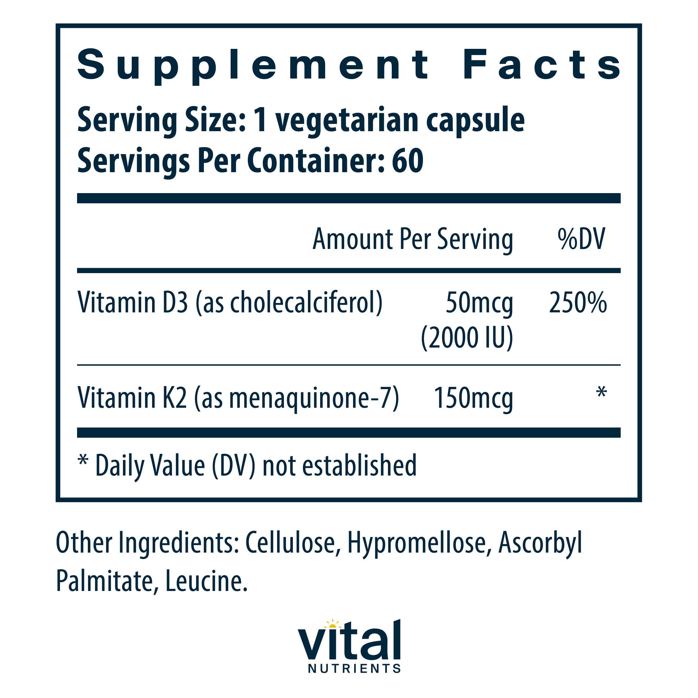 Vital Nutrients K2-7 + D3 Ingredients