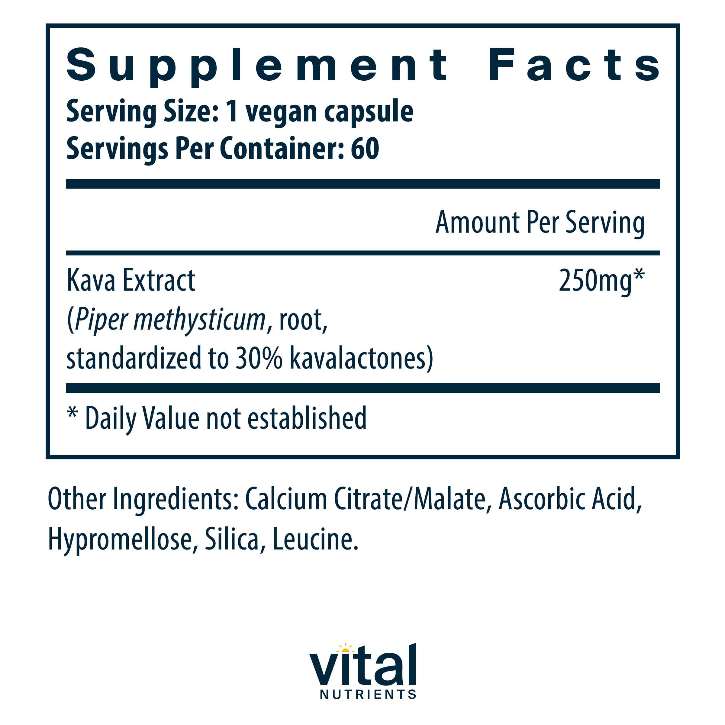 Vital Nutrients Kava Extract 250mg Ingredients