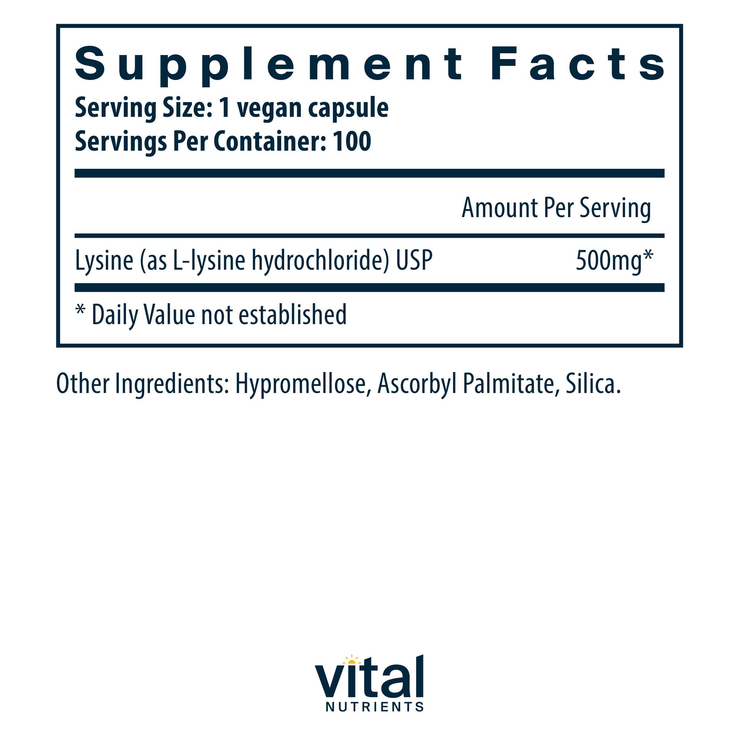 Vital Nutrients L-Lysine 500mg Ingredients
