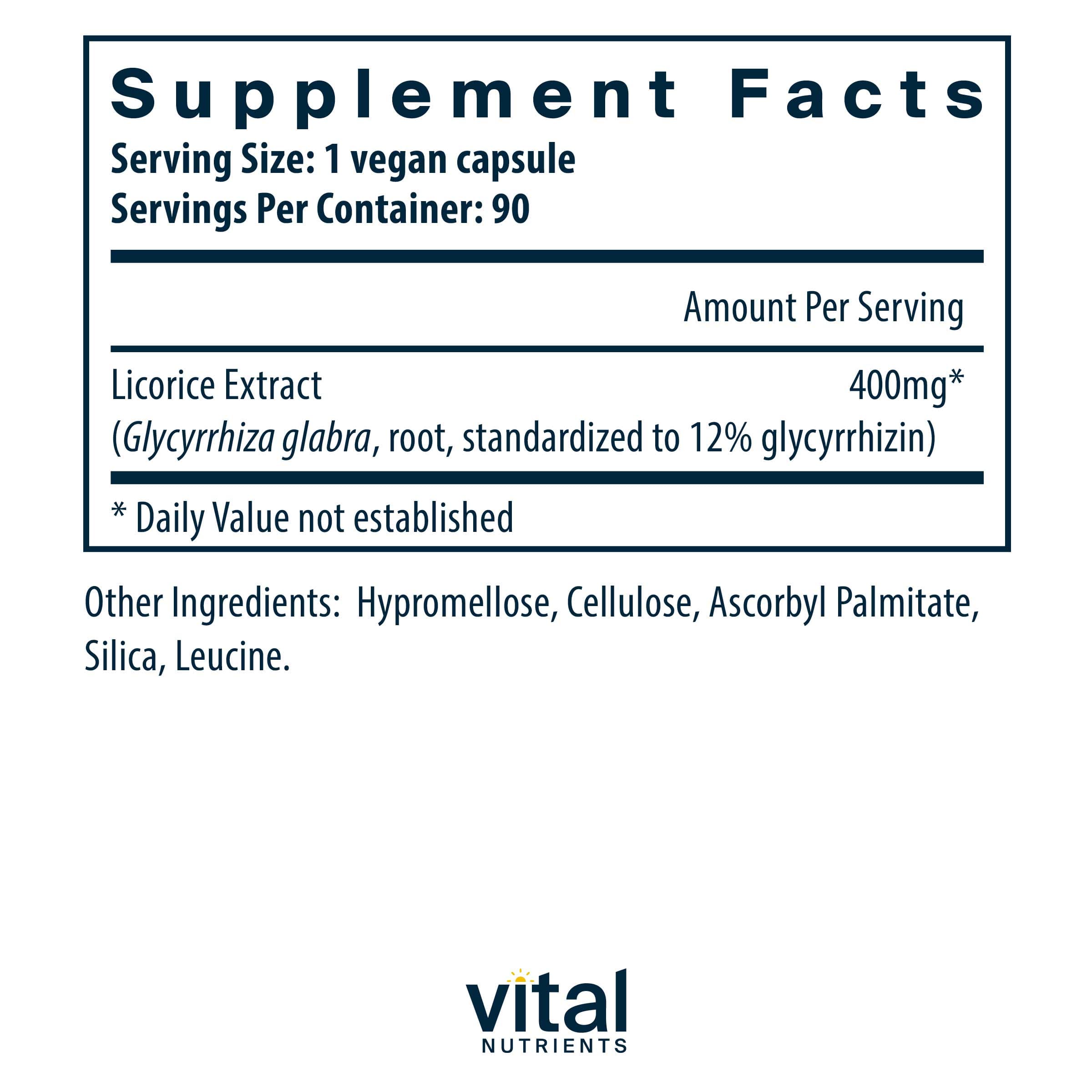 Vital Nutrients Licorice Root Extract 400mg Ingredients