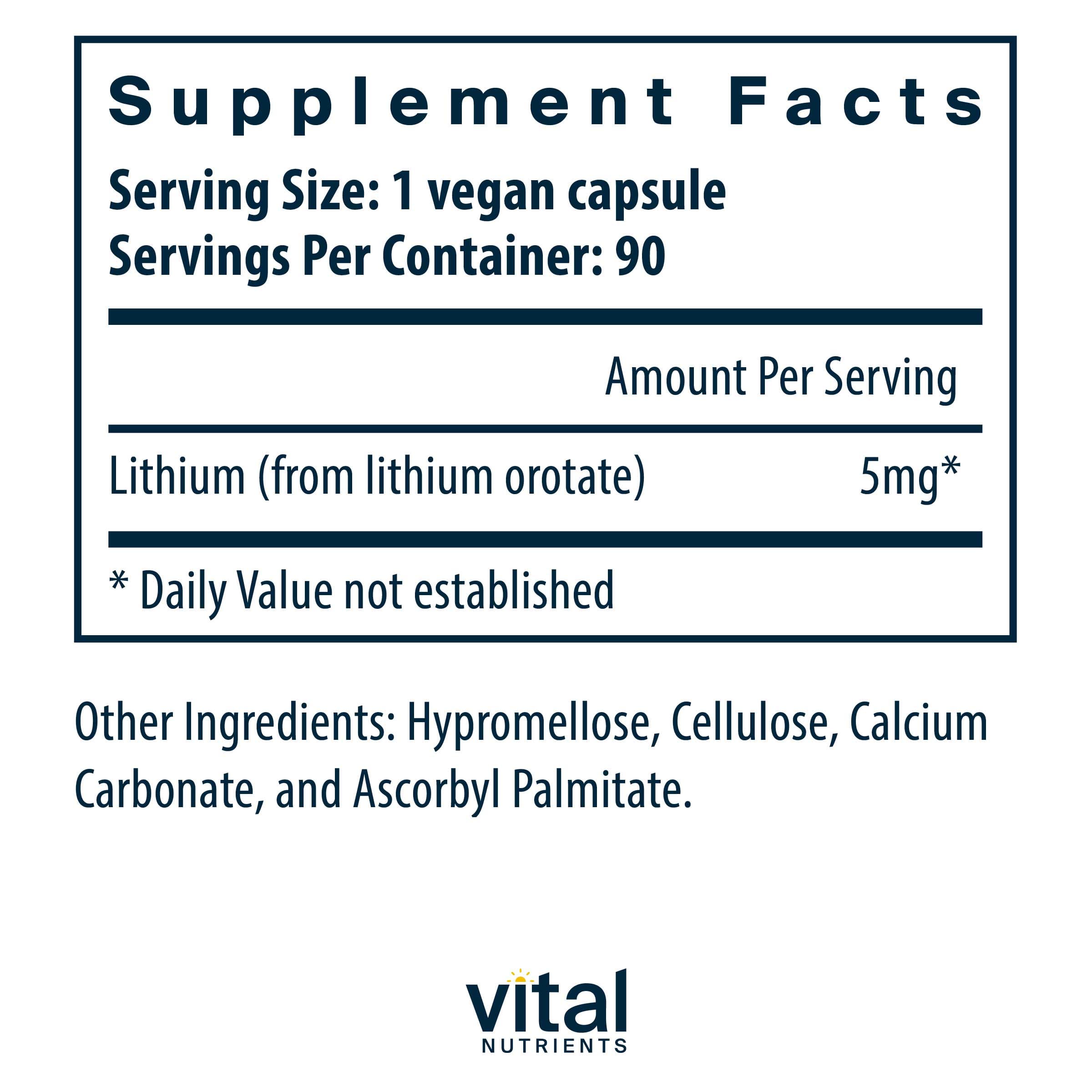Vital Nutrients Lithium (orotate) 5mg Ingredients